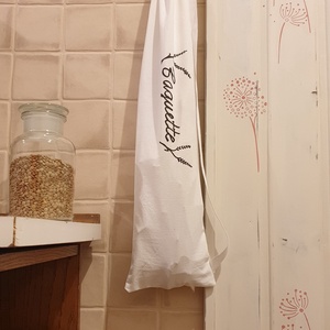 Textil baguette zsák felirattal, vállra akasztható pamut baguette zsák, fehér baguette zsák - Meska.hu