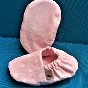 Nyári textil babacipő, kocsicipő, mintás bébicipő, 2 oldalas rózsaszín pöttyös babacipő - ruha & divat - babaruha & gyerekruha - babacipő - Meska.hu