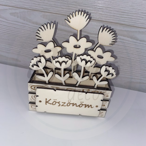 Mini virágoskert - köszönöm felirat, Otthon & Életmód, Dekoráció, Asztal és polc dekoráció, Asztaldísz, Gravírozás, pirográfia, MESKA