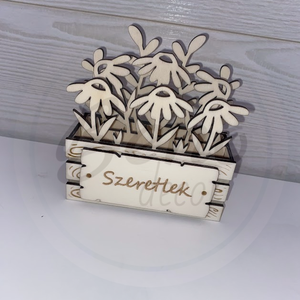 Mini virágoskert - szeretlek felirat, Otthon & Életmód, Dekoráció, Asztal és polc dekoráció, Asztaldísz, Gravírozás, pirográfia, MESKA