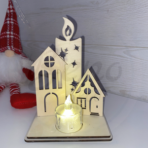 Karácsonyi dekoráció - gyertya és 2 házikó - karácsony - karácsonyi lakásdekoráció - karácsonyi lakásdíszek - Meska.hu