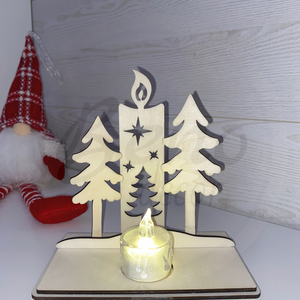 Karácsonyi dekoráció - gyertya és 2 fenyőfa - karácsony - karácsonyi lakásdekoráció - karácsonyi lakásdíszek - Meska.hu