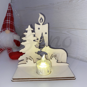 Karácsonyi dekoráció - gyertya, fenyőfa és jegesmedve - karácsony - karácsonyi lakásdekoráció - karácsonyi lakásdíszek - Meska.hu