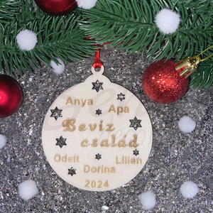 Családi karácsonyfadísz , Karácsony, Karácsonyi lakásdekoráció, Karácsonyfadíszek, Gravírozás, pirográfia, MESKA