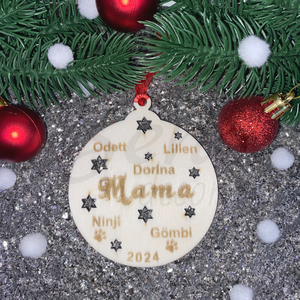 Karácsonyfadísz Mamának/Papának az Unokái nevével, Karácsony, Karácsonyi lakásdekoráció, Karácsonyfadíszek, Gravírozás, pirográfia, MESKA