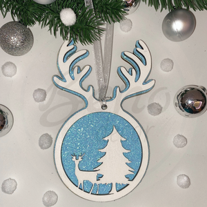 Karácsonyfadísz - karácsonyfa és szarvas mintával, Karácsony, Karácsonyi lakásdekoráció, Karácsonyfadíszek, Gravírozás, pirográfia, MESKA