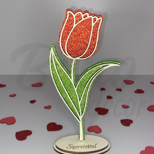 Glitteres fa tulipán dísz, Otthon & Életmód, Dekoráció, Asztal és polc dekoráció, Asztaldísz, Gravírozás, pirográfia, MESKA