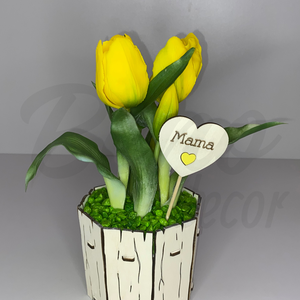Lézervágott fa kaspó tulipánnal - sárga, Otthon & Életmód, Dekoráció, Virágdísz és tartó, Csokor & Virágdísz, Gravírozás, pirográfia, MESKA