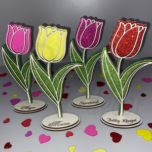 Glitteres fa tulipán dísz - otthon & életmód - dekoráció - asztal és polc dekoráció - asztaldísz - Meska.hu