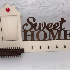 Sweet Home fali kulcstartó fényképtartóval  házikós fali dekor - Meska.hu