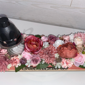 Búcsúzunk mécseses sírdísz selyemvirágokkal - otthon & életmód - vallás - temetkezési tárgy - sírdísz, kegyeleti dísz - Meska.hu