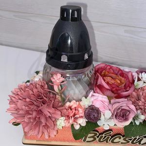 Búcsúzunk mécseses sírdísz selyemvirágokkal - otthon & életmód - vallás - temetkezési tárgy - sírdísz, kegyeleti dísz - Meska.hu