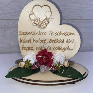 Kegyeleti szív dísz  Számunkra Te sohasem leszel halott felirattal, bordó és fehér rózsákkal - Meska.hu