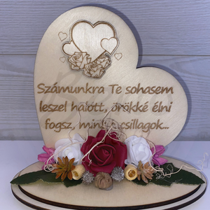 Kegyeleti szív dísz  Számunkra Te sohasem leszel halott felirattal, bordó rózsával és őszi virágdíszítéssel - Meska.hu