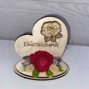 Szív alakú Búcsúzunk fa emlékdísz magenta virággal - Meska.hu