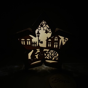 Világító karácsonyi csillag � téli falu mintával - karácsony - karácsonyi lakásdekoráció - karácsonyi fénydekoráció - Meska.hu