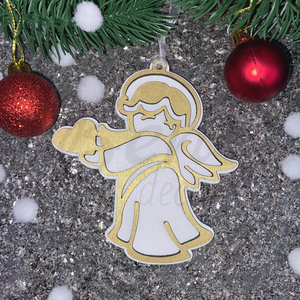 Arany szívet tartó angyal karácsonyfadísz , Karácsony, Karácsonyi lakásdekoráció, Karácsonyfadíszek, Gravírozás, pirográfia, MESKA