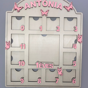 �1 éves mérföldkő fotókeret � pillangós, rózsaszín díszítéssel, névvel, Otthon & Életmód, Dekoráció, Kép & Falikép, Képkeret, Gravírozás, pirográfia, MESKA