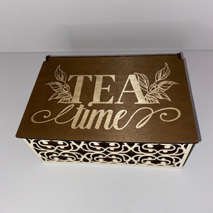 Tea Time fa teásdoboz 3 rekeszes díszes mintával - otthon & életmód - konyhafelszerelés, tálalás - konyhai tárolás - tea & kávé tárolás - Meska.hu