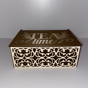 Tea Time fa teásdoboz 3 rekeszes díszes mintával - otthon & életmód - konyhafelszerelés, tálalás - konyhai tárolás - tea & kávé tárolás - Meska.hu