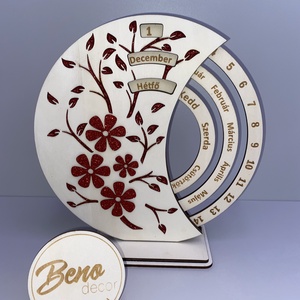 Öröknaptár - virág mintával, Otthon & Életmód, Dekoráció, Fali és függő dekoráció, Falinaptár & Öröknaptár, Gravírozás, pirográfia, MESKA