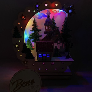 Karácsonyi falu templommal � csillogó, világító dísz - karácsony - karácsonyi lakásdekoráció - karácsonyi lakásdíszek - Meska.hu