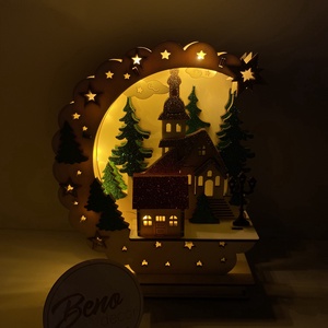 Karácsonyi falu templommal � csillogó, világító dísz - karácsony - karácsonyi lakásdekoráció - karácsonyi lakásdíszek - Meska.hu