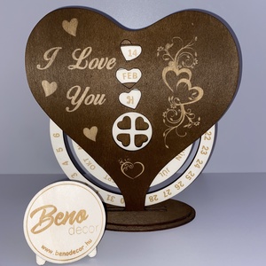 Szív alakú öröknaptár - I love you felirattal, Otthon & Életmód, Dekoráció, Fali és függő dekoráció, Falinaptár & Öröknaptár, Gravírozás, pirográfia, MESKA