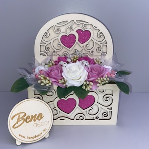 Szívecskés virágos fa díszdoboz, Otthon & Életmód, Dekoráció, Asztal és polc dekoráció, Asztaldísz, Gravírozás, pirográfia, MESKA