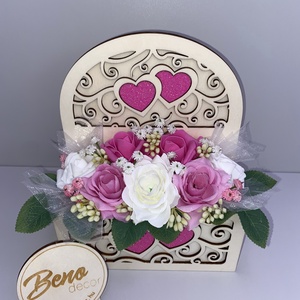 Szívecskés virágos fa díszdoboz - otthon & életmód - dekoráció - asztal és polc dekoráció - asztaldísz - Meska.hu