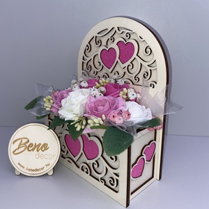 Szívecskés virágos fa díszdoboz - otthon & életmód - dekoráció - asztal és polc dekoráció - asztaldísz - Meska.hu