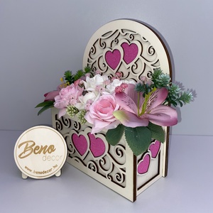 Szíves virágos fa dekor doboz - otthon & életmód - dekoráció - asztal és polc dekoráció - asztaldísz - Meska.hu