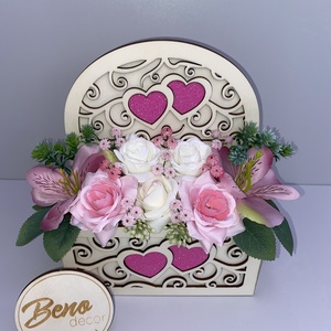 Szíves virágos fa dekor doboz - otthon & életmód - dekoráció - asztal és polc dekoráció - asztaldísz - Meska.hu