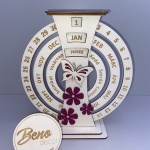 Virágos és pillangós fa öröknaptár, Otthon & Életmód, Dekoráció, Fali és függő dekoráció, Falinaptár & Öröknaptár, Gravírozás, pirográfia, MESKA