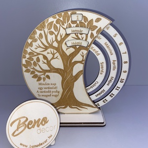 Életfa mintás öröknaptár gravírozott idézettel, Otthon & Életmód, Dekoráció, Fali és függő dekoráció, Falinaptár & Öröknaptár, Gravírozás, pirográfia, MESKA