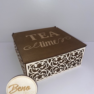 TEA time fa doboz rekeszekkel, Otthon & Életmód, Konyhafelszerelés, tálalás, Konyhai tárolás, Tea & Kávé tárolás, Gravírozás, pirográfia, MESKA