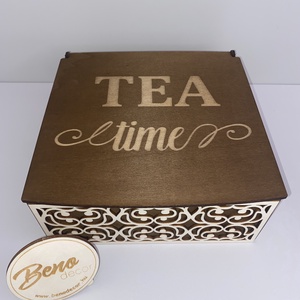 TEA time fa doboz rekeszekkel - otthon & életmód - konyhafelszerelés, tálalás - konyhai tárolás - tea & kávé tárolás - Meska.hu