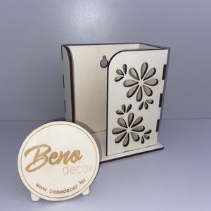 Fa zsebkendőtartó virágmintával, Otthon & Életmód, Tárolás & Rendszerezés, Zsebkendőtartó, Gravírozás, pirográfia, MESKA