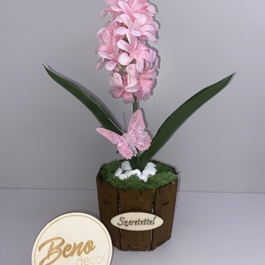 Fa kaspós jácint pillangóval � egyedi felirattal, Otthon & Életmód, Virágdekoráció, Virágdíszek, Asztali virágdísz, Gravírozás, pirográfia, MESKA