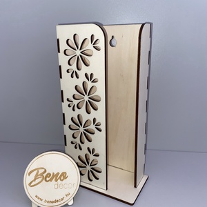 Falra akasztható zsebkendőtartó - lézervágott virág mintával, Otthon & Életmód, Tárolás & Rendszerezés, Zsebkendőtartó, Gravírozás, pirográfia, MESKA