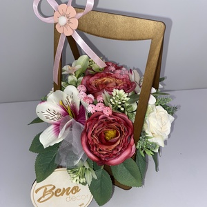 Virágkosár rózsaszín rózsákkal - otthon & életmód - virágdekoráció - virágdíszek - asztali virágdísz - Meska.hu