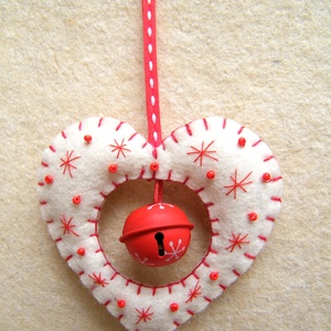 Szív alakú karácsonyfa dísz csörgővel -  - Meska.hu