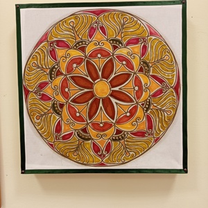 Bordó zöld sárga batikolt mandala, Művészet, Textilkép, Egyéb, Mindenmás, MESKA