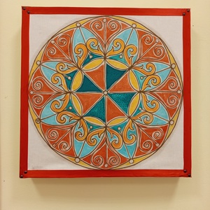 Piros sárga türkiz batikolt mandala, Művészet, Textilkép, Egyéb, Mindenmás, MESKA