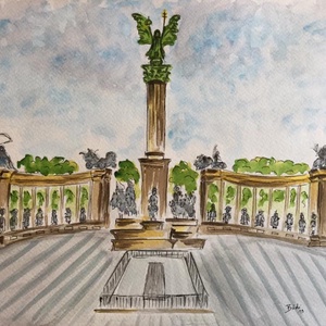 Hősök tere , Művészet, Festmény, Akvarell, Festészet, MESKA