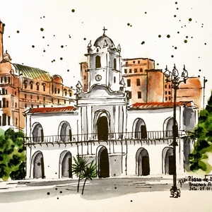 Plaza de Mayo, Buenos Aires, Művészet, Festmény, Akvarell, Festészet, MESKA