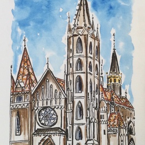Mátyás templom - művészet - festmény - akvarell - Meska.hu