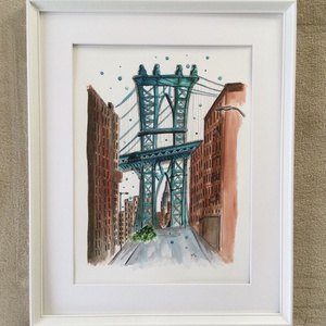 George Washington Bridge, Művészet, Festmény, Akvarell, Festészet, MESKA