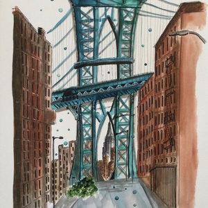George Washington Bridge - művészet - festmény - akvarell - Meska.hu