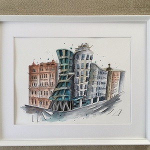 Prague, dancing house - művészet - festmény - akvarell - Meska.hu